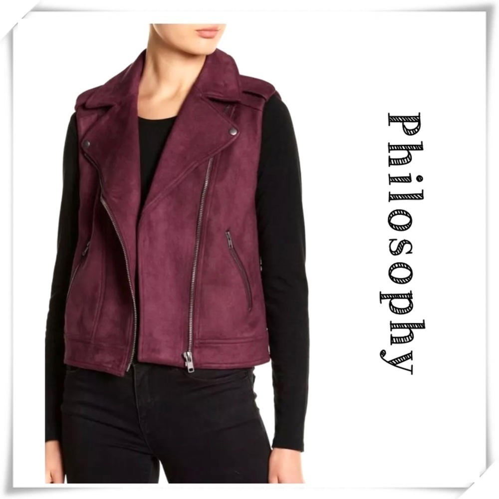 Philosophy Pink Faux Suede Moto Vest Burgundy